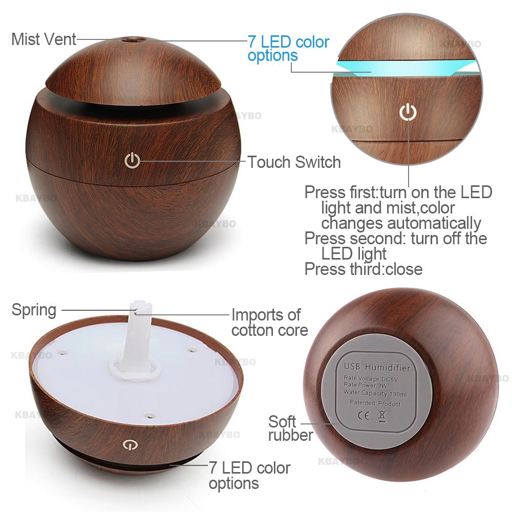 USB Essential Oil Diffuser, Ultrasonic Cool Mist Humidifier, Air Purifier, 7 Color Changing LED Night Light for Office Home